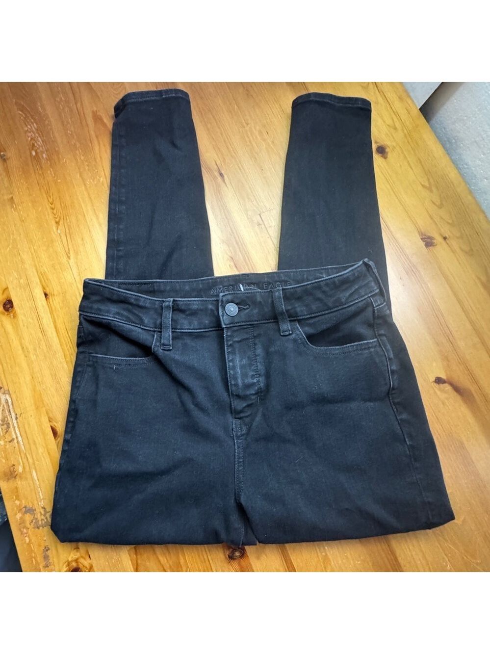 American eagle black denim high rise jegging jeans size 8 short dream stretch hi